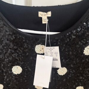 J. Crew Black and Cream Polka Dot Sequin top